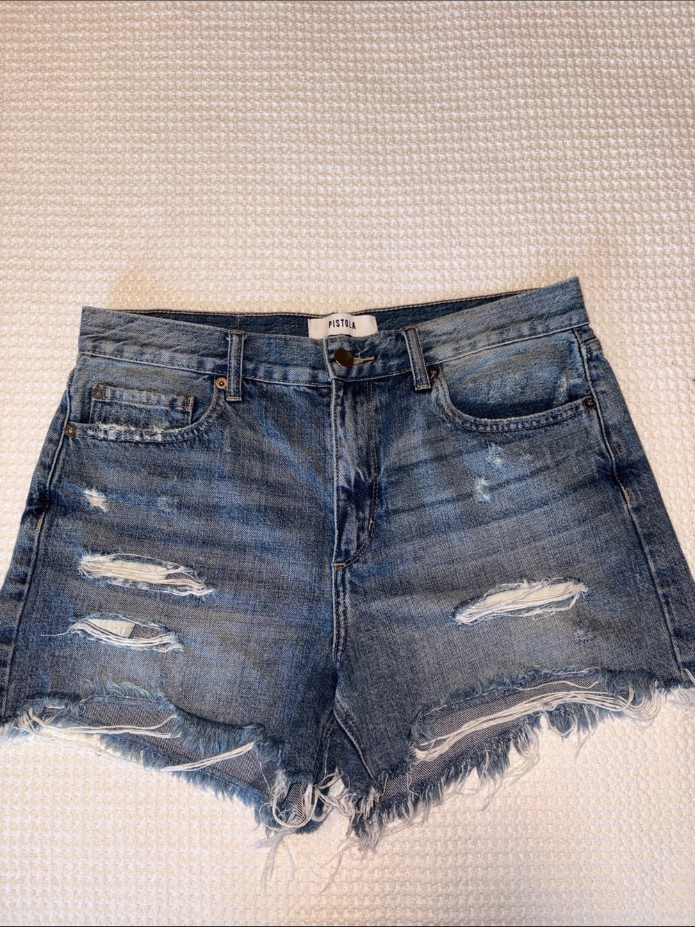 pistola Distressed Frayed Denim Shorts 3.5” inseam